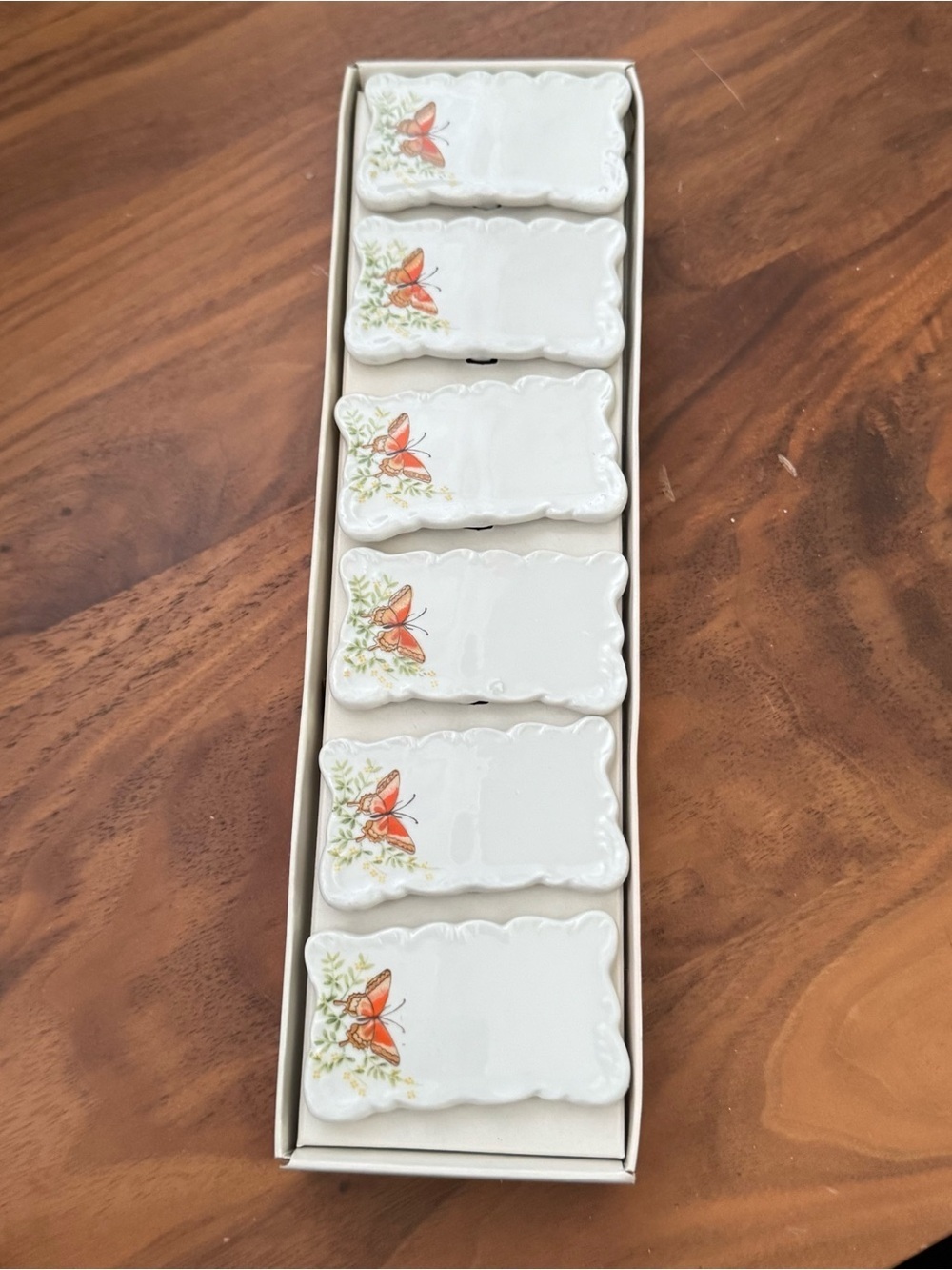 Porcelain Vintage SHAFFORD Butterfly Place Card Buffet Markers Set of 6